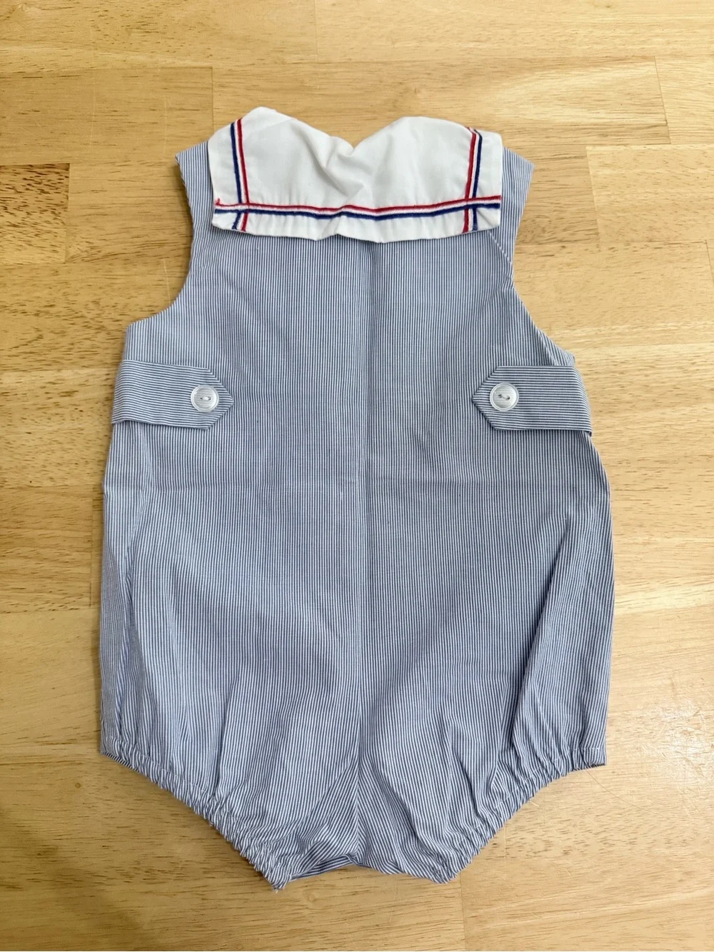 Vintage Nautical Sailor Embroidered Ship Anchor Romper Outfit Baby 6-9 months